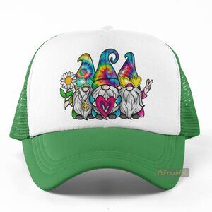 🆕Peace Hippie Gnomes Foam Trucker Hat Mesh Snapback Cap Green/White